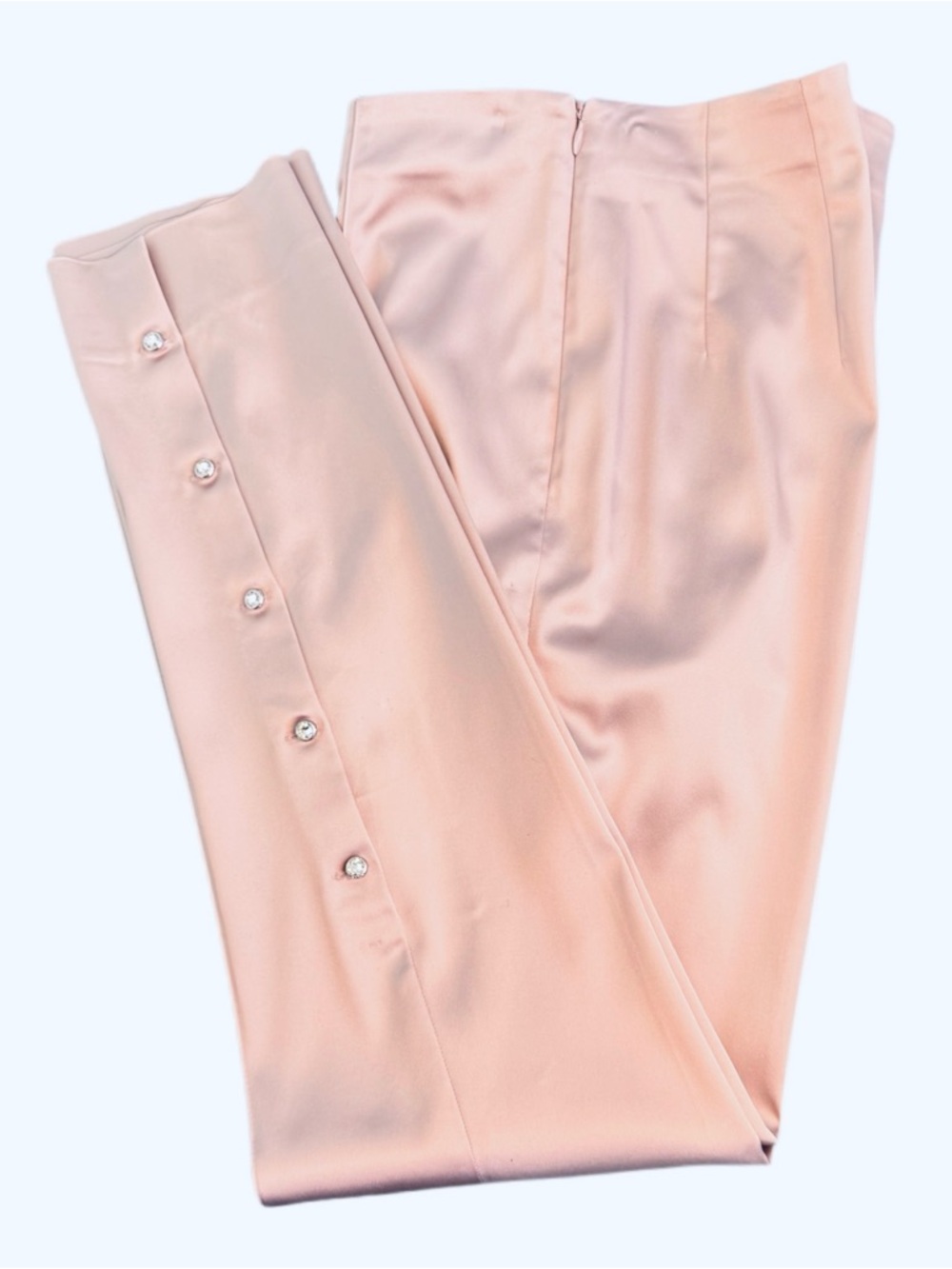St. John Blush Liquid Satin Straight Leg Pants with Crystal Buttons